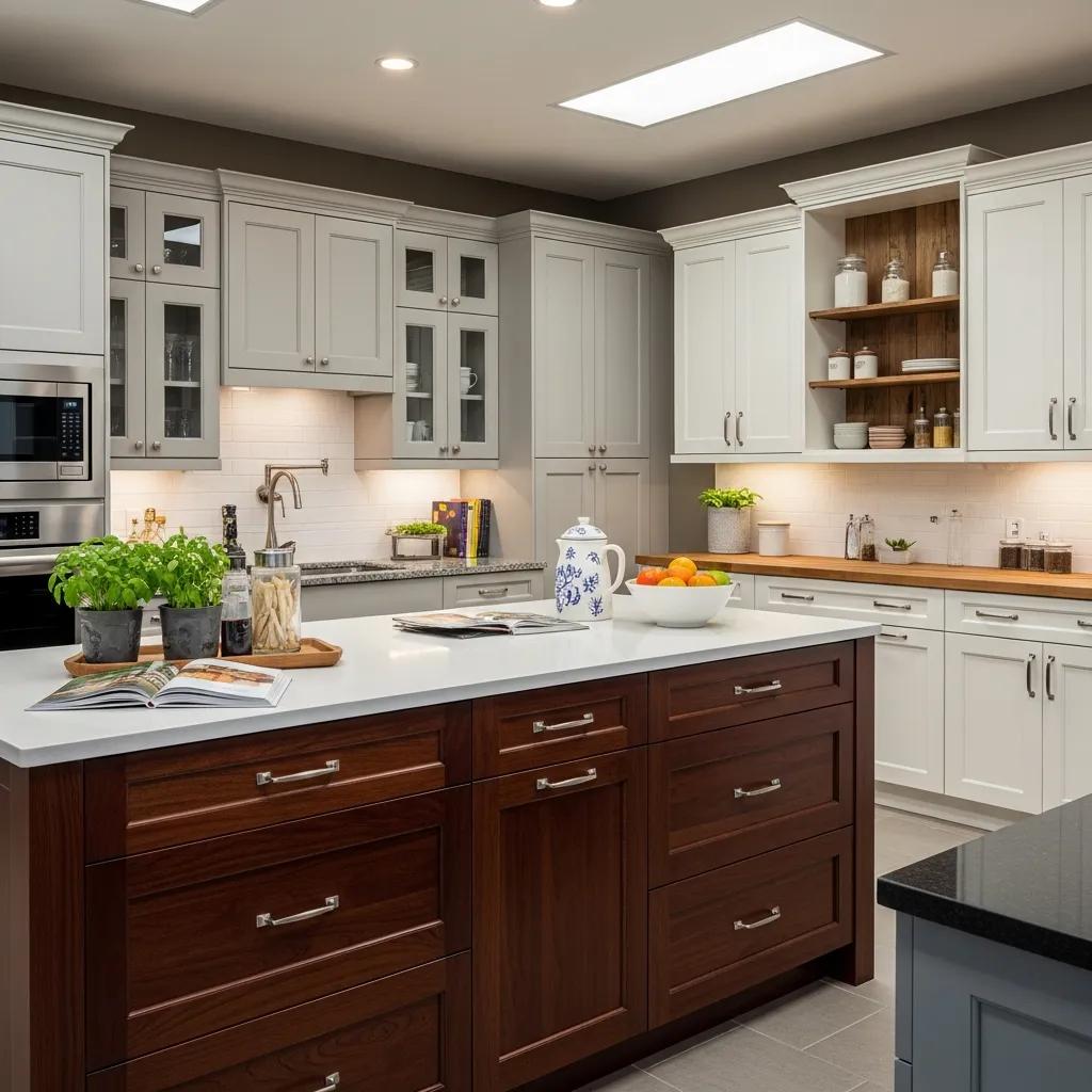 Variety of custom cabinetry options displayed in a modern kitchen setting