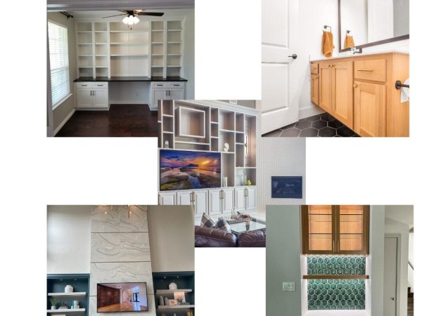 Custom bathroom cabinets and shelving solutions showcasing modern design elements, including wooden vanities, organized storage, and stylish decor, emphasizing The Perfect Cabinet's craftsmanship and aesthetic appeal.